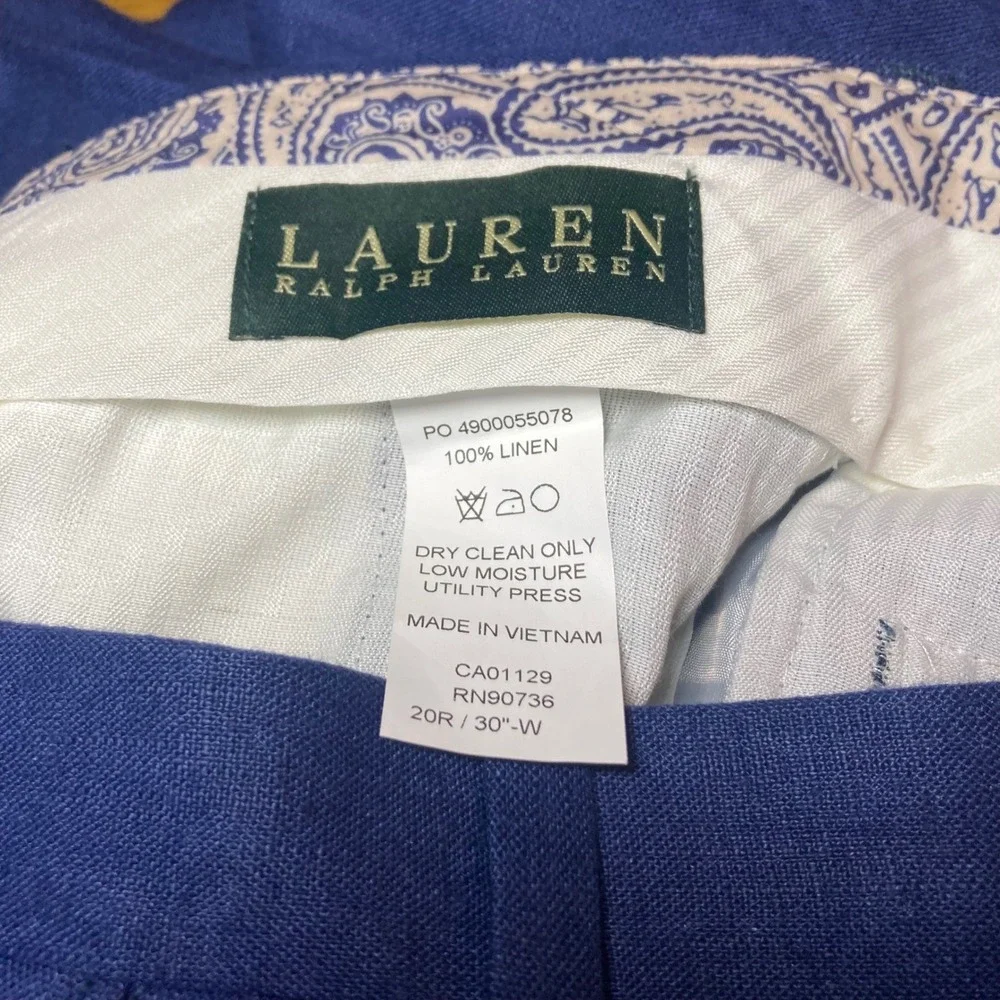 Lauren Ralph‎ Lauren Women's Blue Linen Dress Pants Size 20R 30W New With Tags